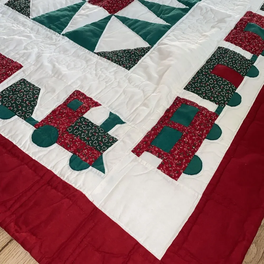 Vintage-Style Christmas Train Quilt - Extra Long Bed/Table Runner (46